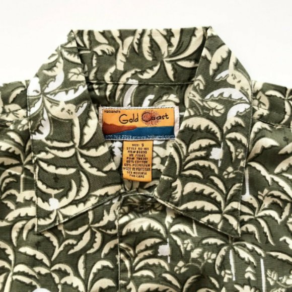 Haband's Gold Coast Olive Green Palm Trees Aloha Hawaiian Shirt Size Mens Small - Picture 4 of 5
